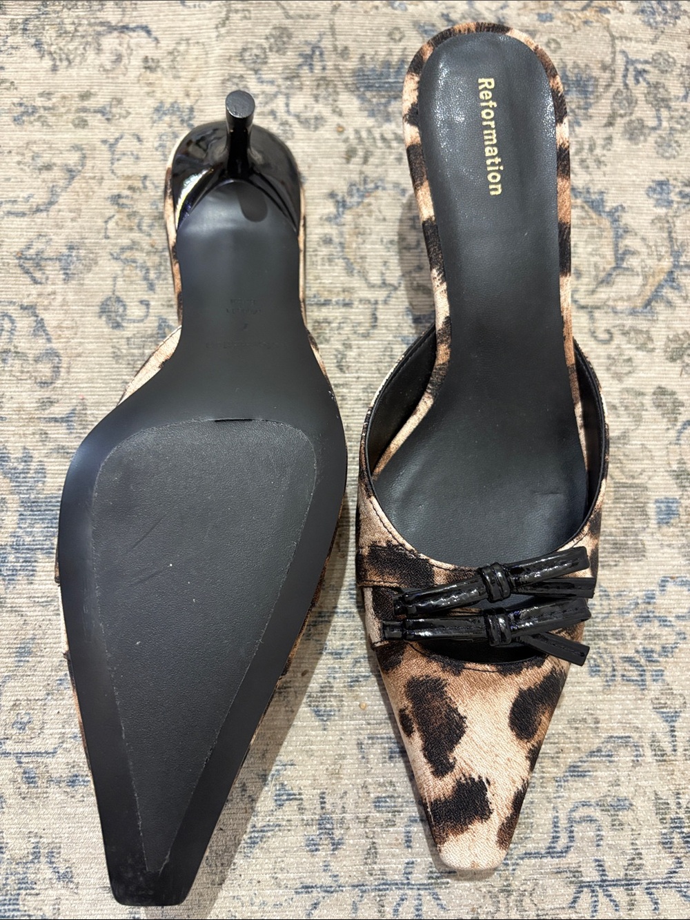 Reformation Leopard Print Pointed-Toe Kitten Heel Mules - size 7 - Picture 4 of 7
